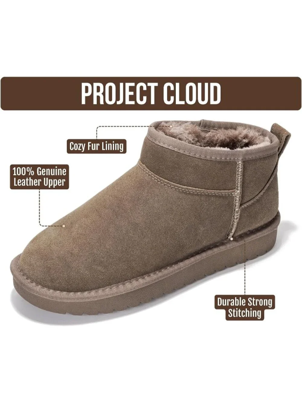 Womens Mushroom Suede Project Cloud Genuine Leather Comfortable Ankle Boots